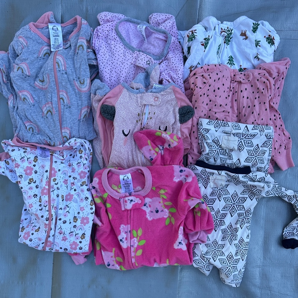 Kids Pajama Sets, zip up sleepers 9 pieces 3-6mo